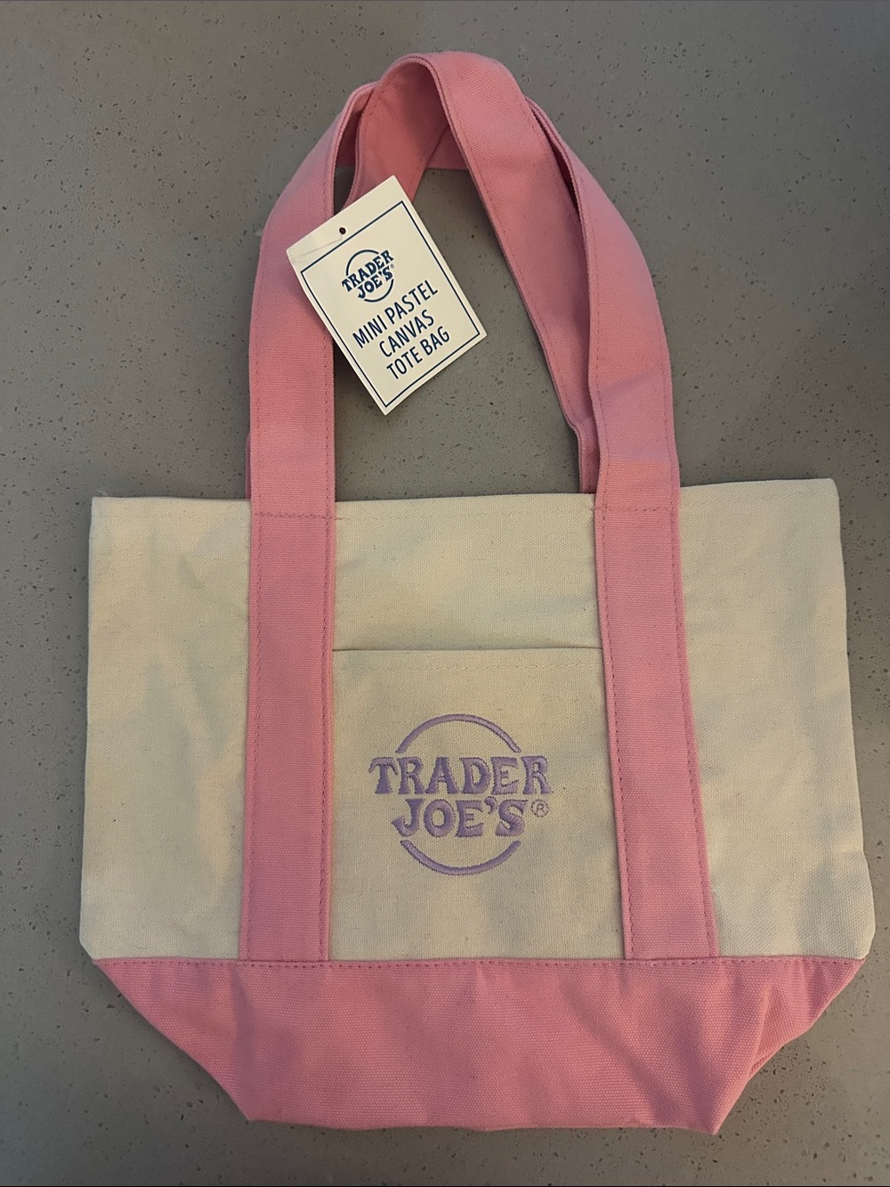 Trader Joe's Pink & Cream Canvas Tote with Front Pocket